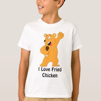 Cartoon Bear Holding Fried Chicken Drumstick T-Shirt