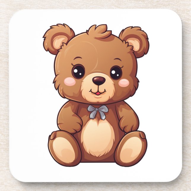 Cartoon bear illustration beverage coaster (Front)