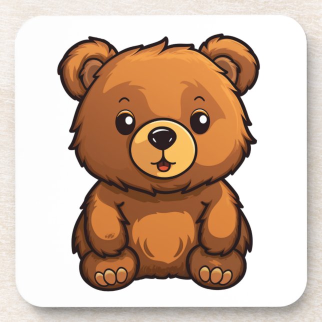 Cartoon bear illustration beverage coaster (Front)