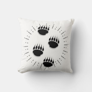 Cartoon Bear Paw Track With Vintage Sun Burst Throw Pillow