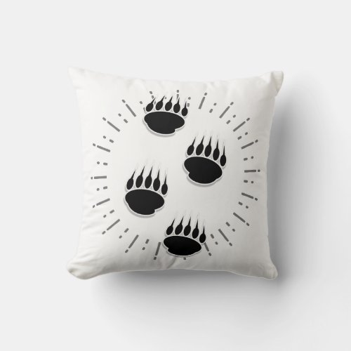 Cartoon Bear Paw Track With Vintage Sun Burst Throw Pillow