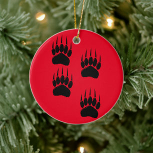 Cartoon Bear Paw Tracks In Black Ceramic Ornament