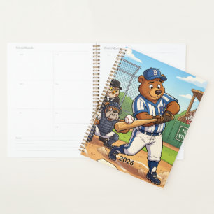 Cartoon Bear Playing Baseball Personalize Planner