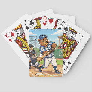 Cartoon Bear Playing Baseball Poker Cards