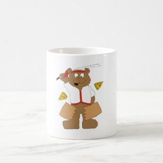 Cartoon Bear Slicing Pepperoni Pizza Coffee Mug