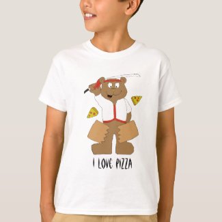 Cartoon Bear Slicing Pepperoni Pizza T-Shirt