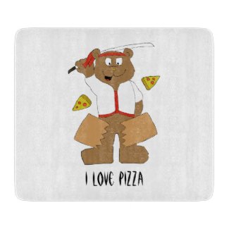 Cartoon Bear Slicing Pepperoni Pizza T-Shirt Cutting Board