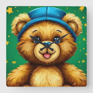 Cartoon bear square wall clock