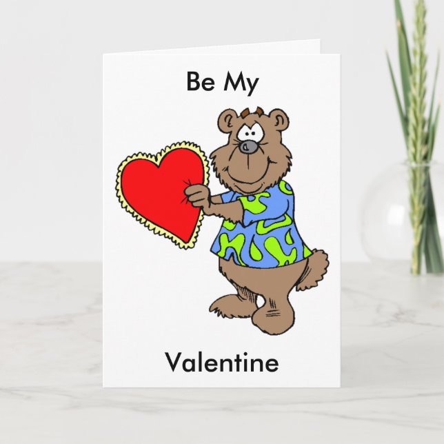 Cartoon Bear with Valentine Heart Card (Front)