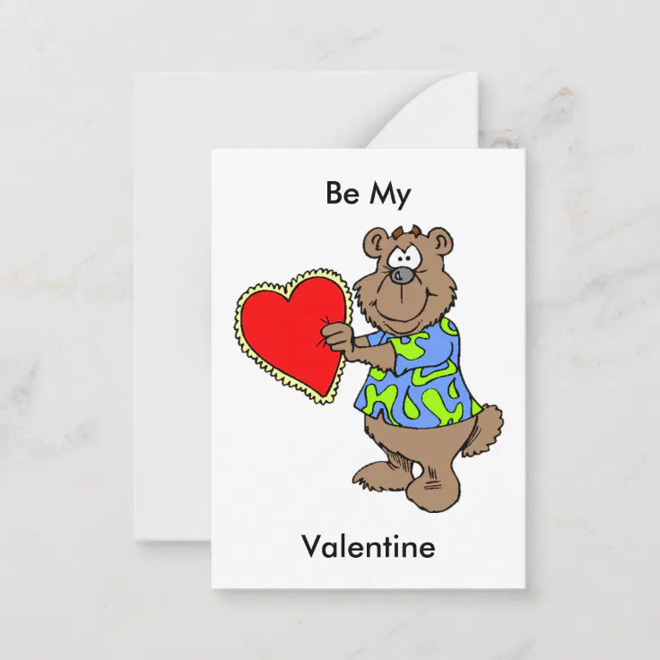 Cartoon Bear with Valentine Heart Mini Kids Cards | Zazzle
