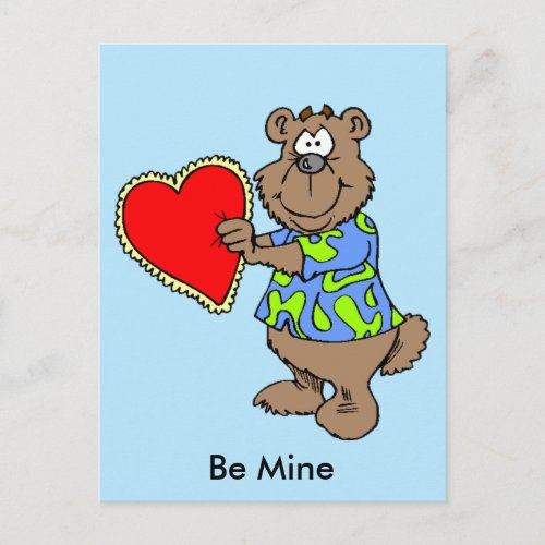 Cartoon Bear with Valentine Heart Postcard