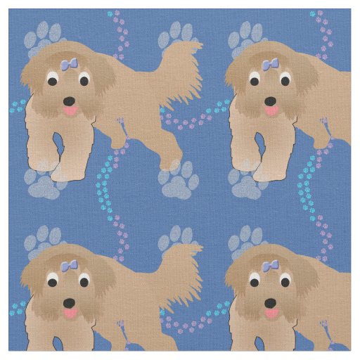 Cartoon Bearded Collie Fabric