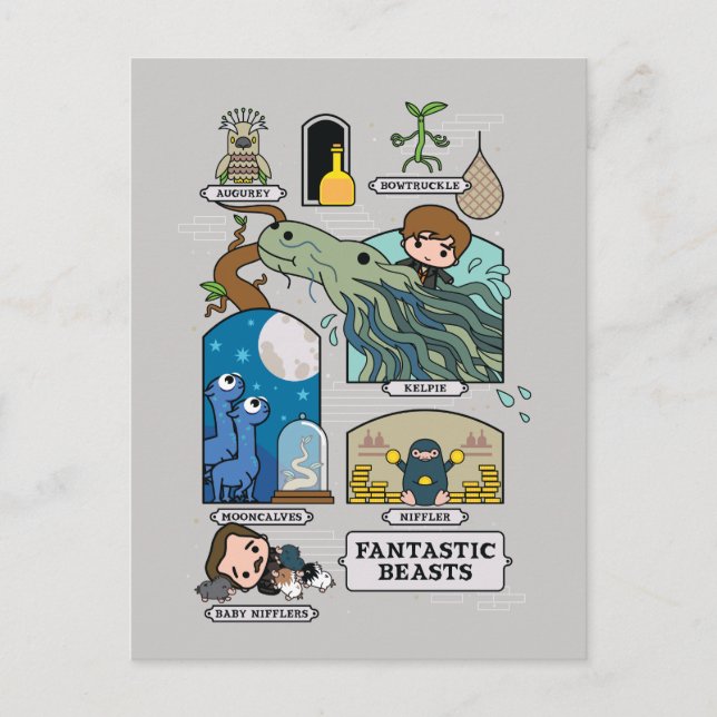 Cartoon Beasts In Habitats Postcard (Front)