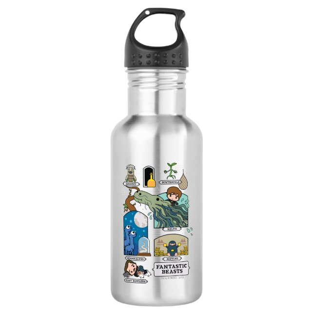 Cartoon Beasts In Habitats Stainless Steel Water Bottle (Front)