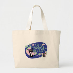 Cartoon Beatnik Character Fifties Cat Motto Large Tote Bag