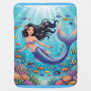 Cartoon Beautiful Mermaid under the Sea  Baby Blanket