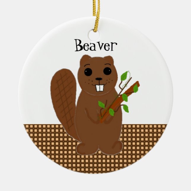 Cartoon Beaver Ceramic Ornament (Front)
