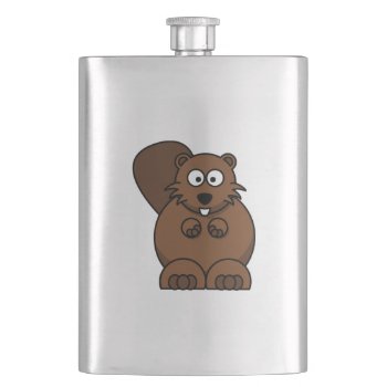 Cartoon Beaver Flask by ZooCute at Zazzle