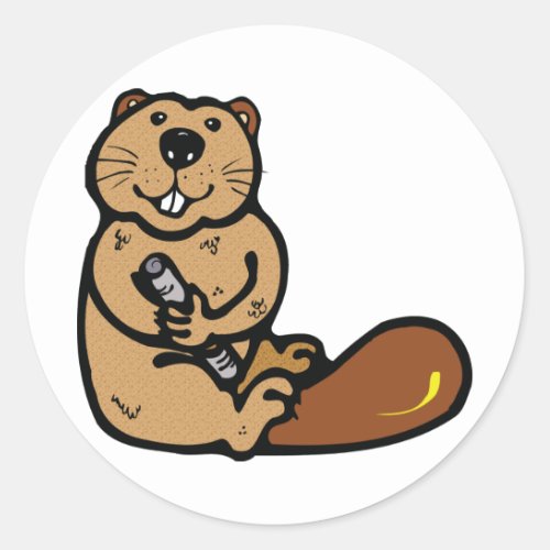 Cartoon Beaver for International Beaver Day Classic Round Sticker