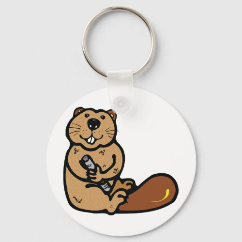 Cartoon Beaver for International Beaver Day Keychain