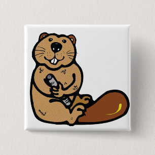 Cartoon Beaver for International Beaver Day Pinback Button