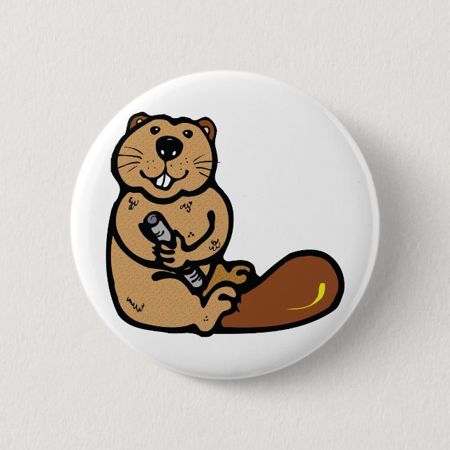 Cartoon Beaver for International Beaver Day Pinback Button (Front)