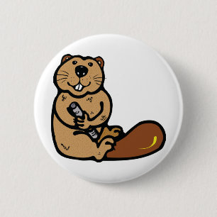 Cartoon Beaver for International Beaver Day Pinback Button