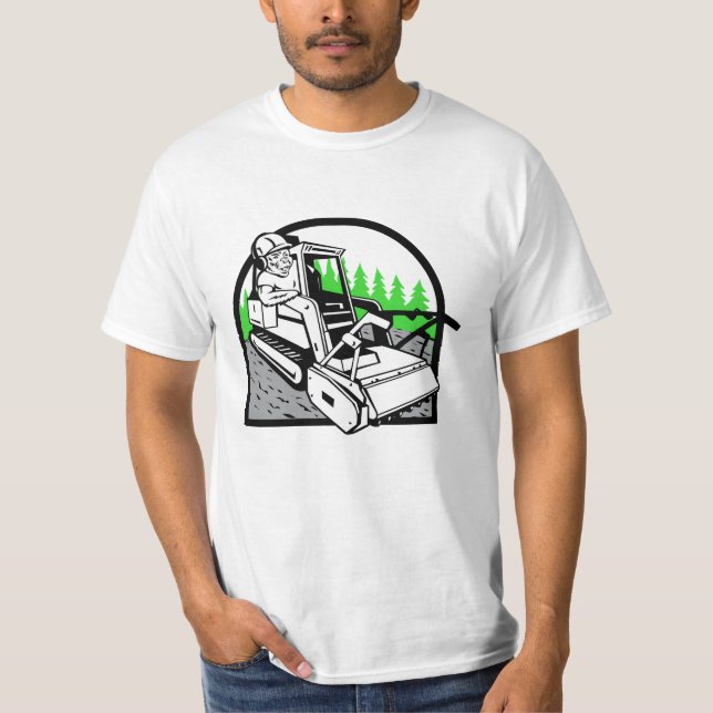 Cartoon Beaver Operating Forestry Mulcher Mascot  T-Shirt (Front)