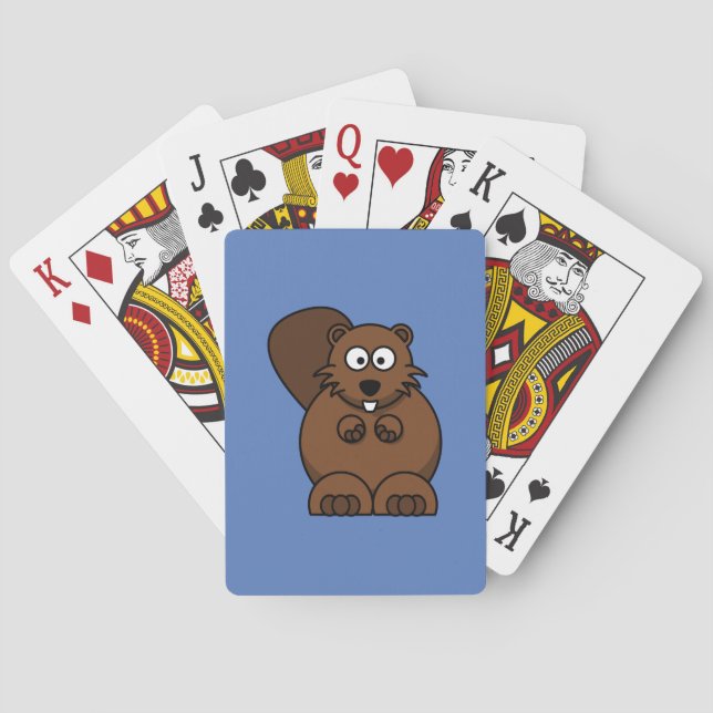 Cartoon Beaver with Blue Background Poker Cards (Back)
