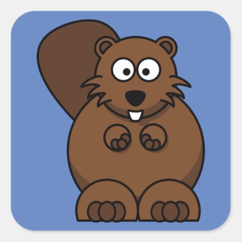 Cartoon Beaver with Blue Background Square Sticker