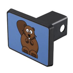 Cartoon Beaver with Blue Background Tow Hitch Cover