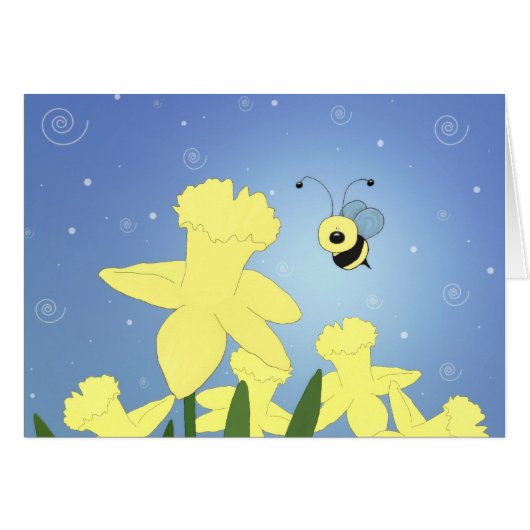 Cartoon Bee And Daffodils Cards (Front Horizontal)