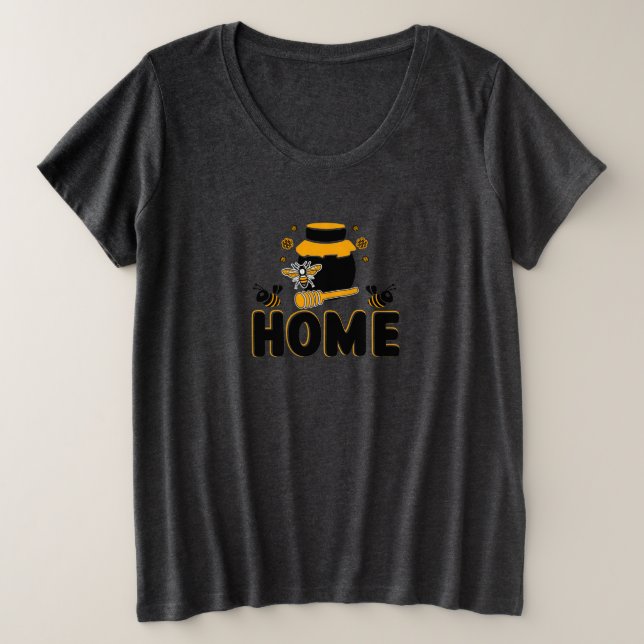 Cartoon Bee and Honey Jar "HOME" T-Shirt (Design Front)