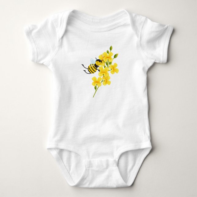 Cartoon Bee And Yellow Flowers Puppycat Cardamon Baby Bodysuit (Front)