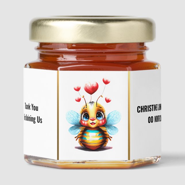Cartoon bee beekeepers honey DIY brand Honey Jar Favors (Front)