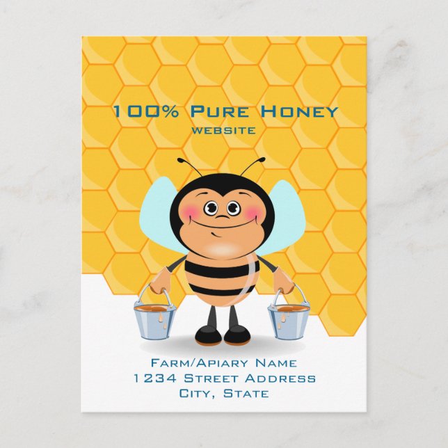 Cartoon Bee Carrying Buckets of Honey Business Postcard (Front)