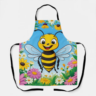 Cartoon Bee Colorful Flowers Apron