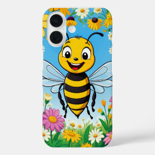 Cartoon Bee Colorful Flowers iPhone 16 Case