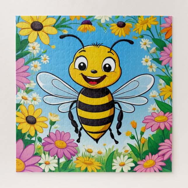 Cartoon Bee Colorful Flowers  Jigsaw Puzzle (Vertical)