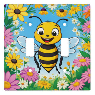 Cartoon Bee Colorful Flowers Light Switch Cover