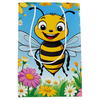 Cartoon Bee Colorful Flowers  Medium Gift Bag