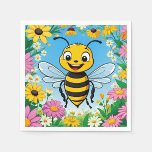 Cartoon Bee Colorful Flowers Napkins