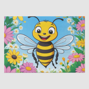 Cartoon Bee Colorful Flowers Tissue Paper