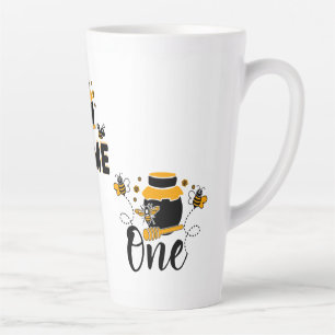 Cartoon Bee, Honey Jar, And Text Latte Mug
