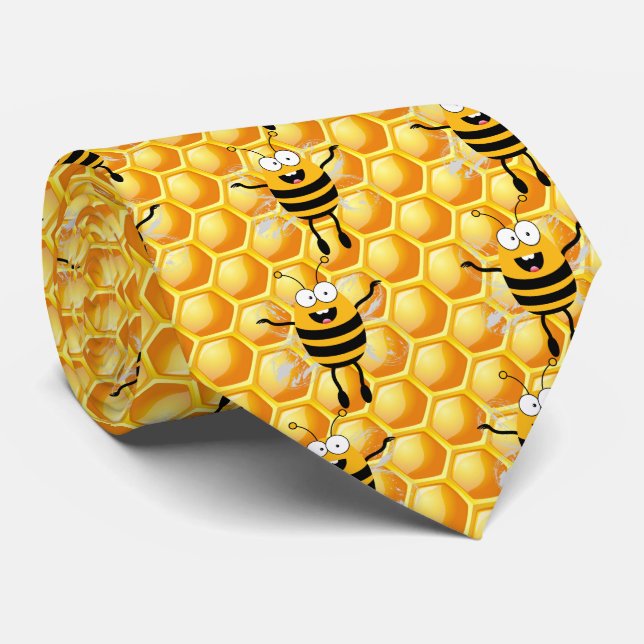 Cartoon Bee Honey pattern Neck Tie (Rolled)