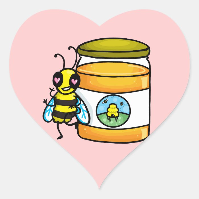 Cartoon bee leaning on honey jar stickers