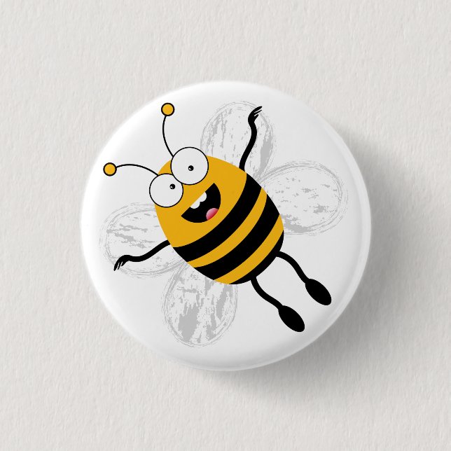 Cartoon Bee Pinback Button (Front)