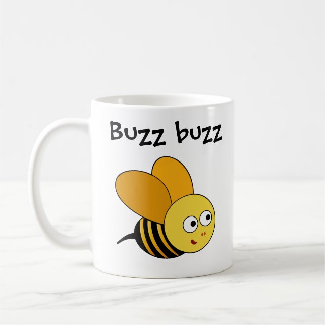 Cartoon Bee Saying Buzz Buzz & Child's Name Mug (Left)