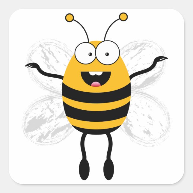 Cartoon Bee Square Sticker (Front)