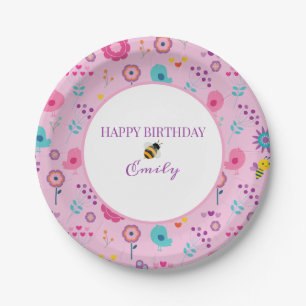 Cartoon Bees and Birds Paper Plates